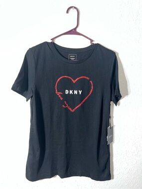 DKNY Black Tee with Red Heart Outline